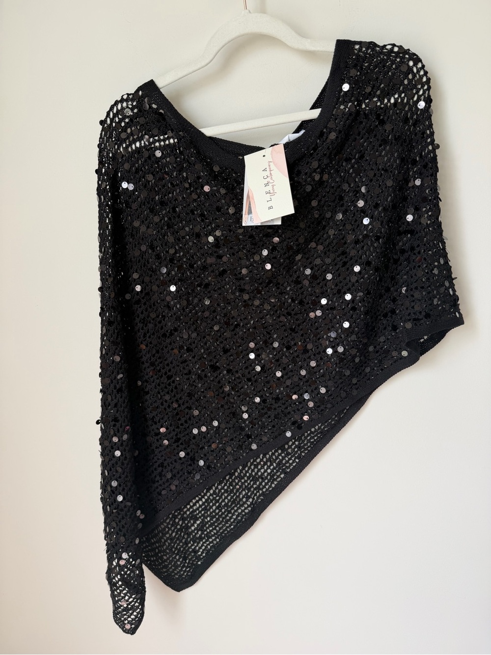 Black Sequin Poncho Top